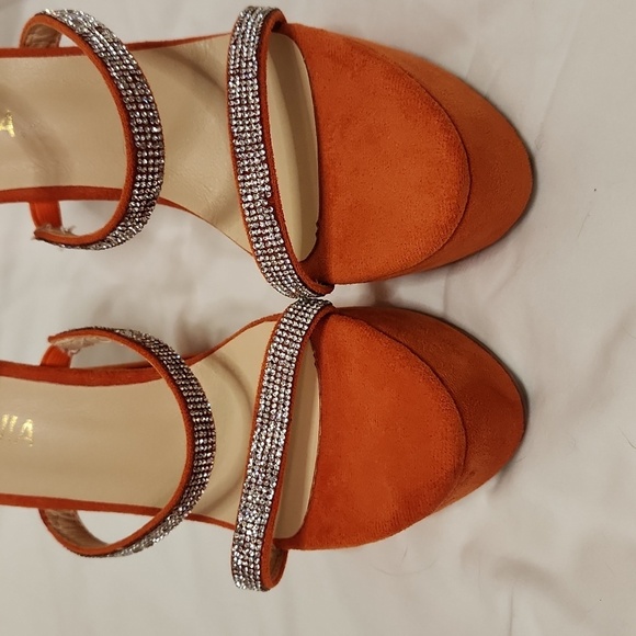 New! Orange rhinestone stiletto heels shoes high platform strappy party dress - Picture 5 of 16